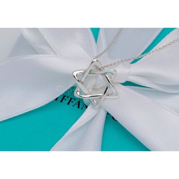 Tiffany & Co. "Star of David" Necklace Elsa Peretti Vintage Pendant Silver 18mm - Picture 6 of 7